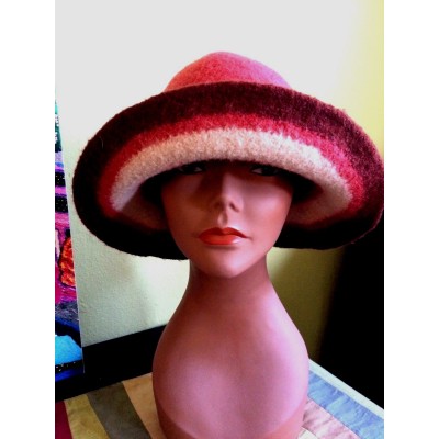Handmade Thick Felted Wool Bucket Hat Floppy / Foldable Brim Rust Brown Ivory  eb-56212673